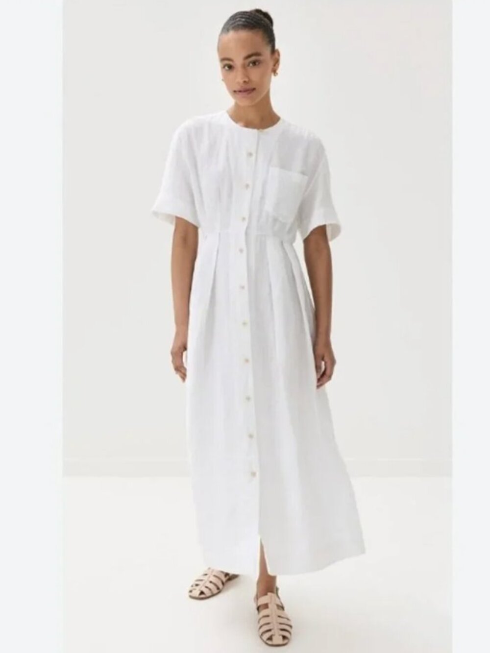 Jenni Kayne White Button-Front Pleated Maxi Dress